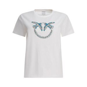 PINKO Crystal and Stud Embellished Logo T-Shirt Women WHITE T-Shirts & Tops